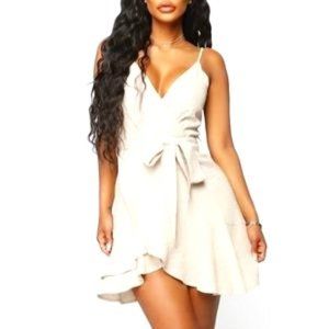 Fashion Nova Cream & White Striped Mini Dress L